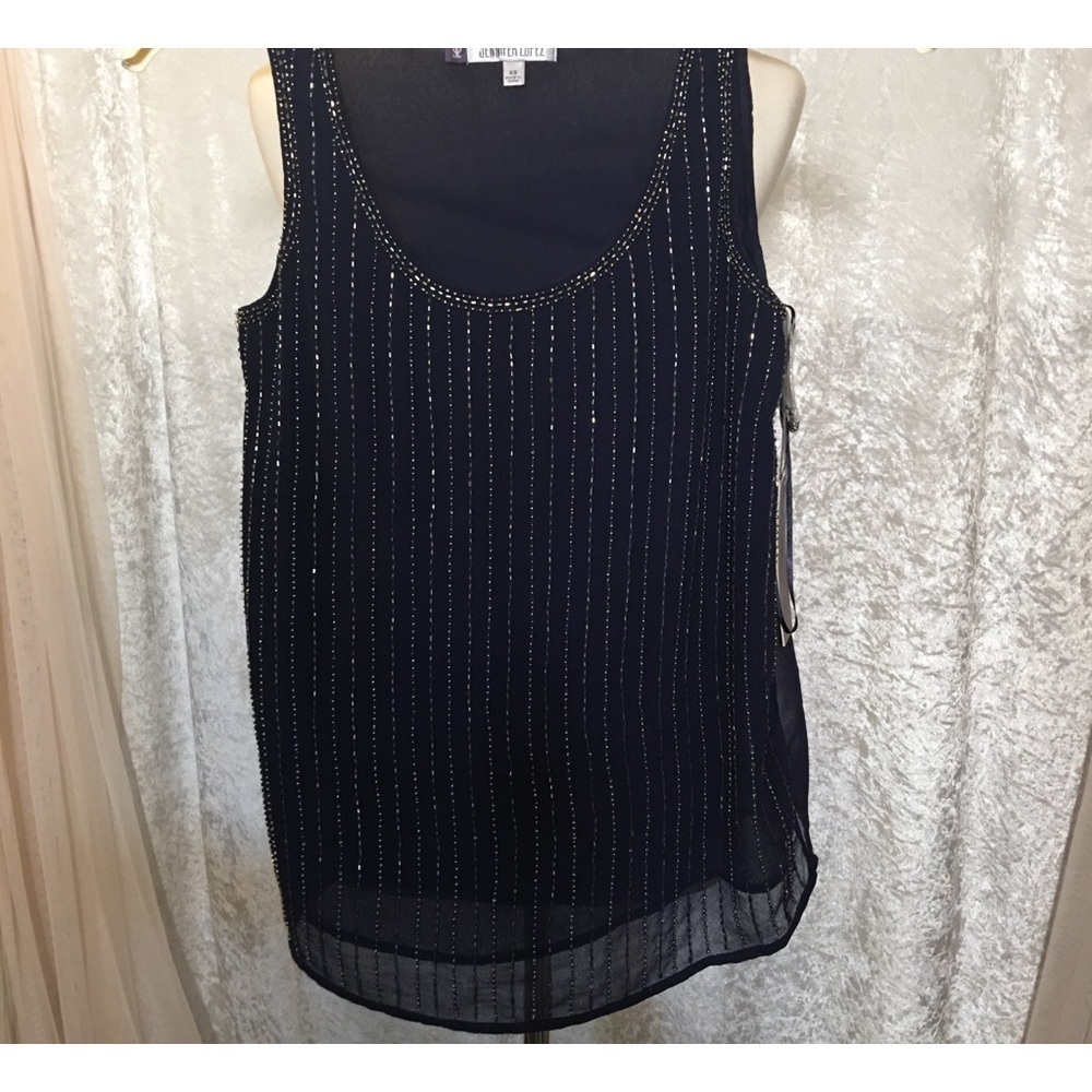 Jennifer Lopez Tank top Navy Blue Sequins embellished Size XS. NWT